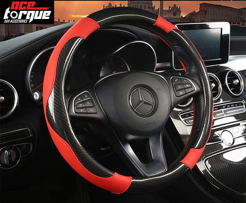 Gloss Carbon Fibre print with Leather Car Steering Wheel Cover